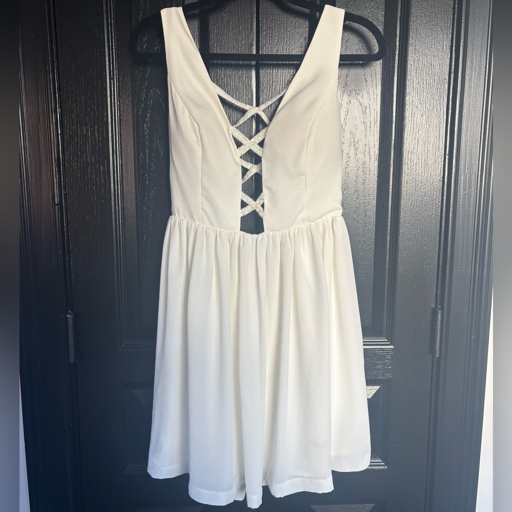 Gianni Bini White Backless Dress with Crisscross Design